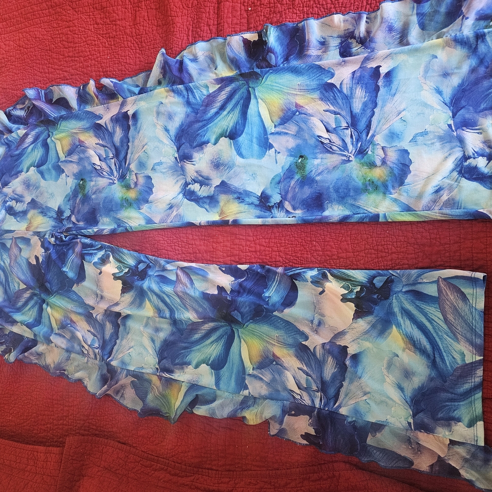 Floral Ruffle Pants in Blue and Green